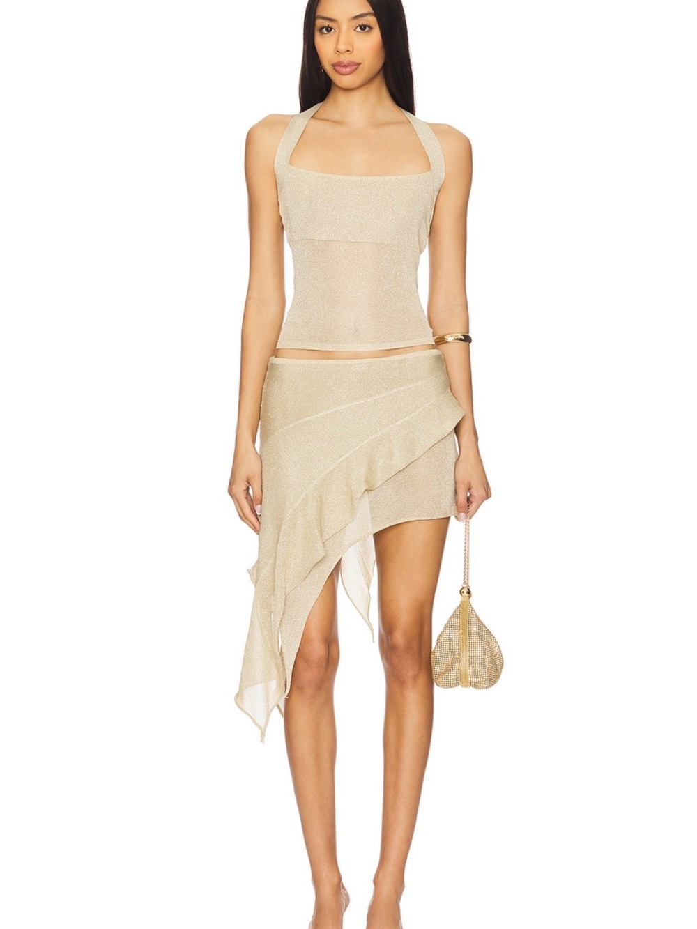 Lioness Metallic Gold Asymmetric Palisades Mini Skirt